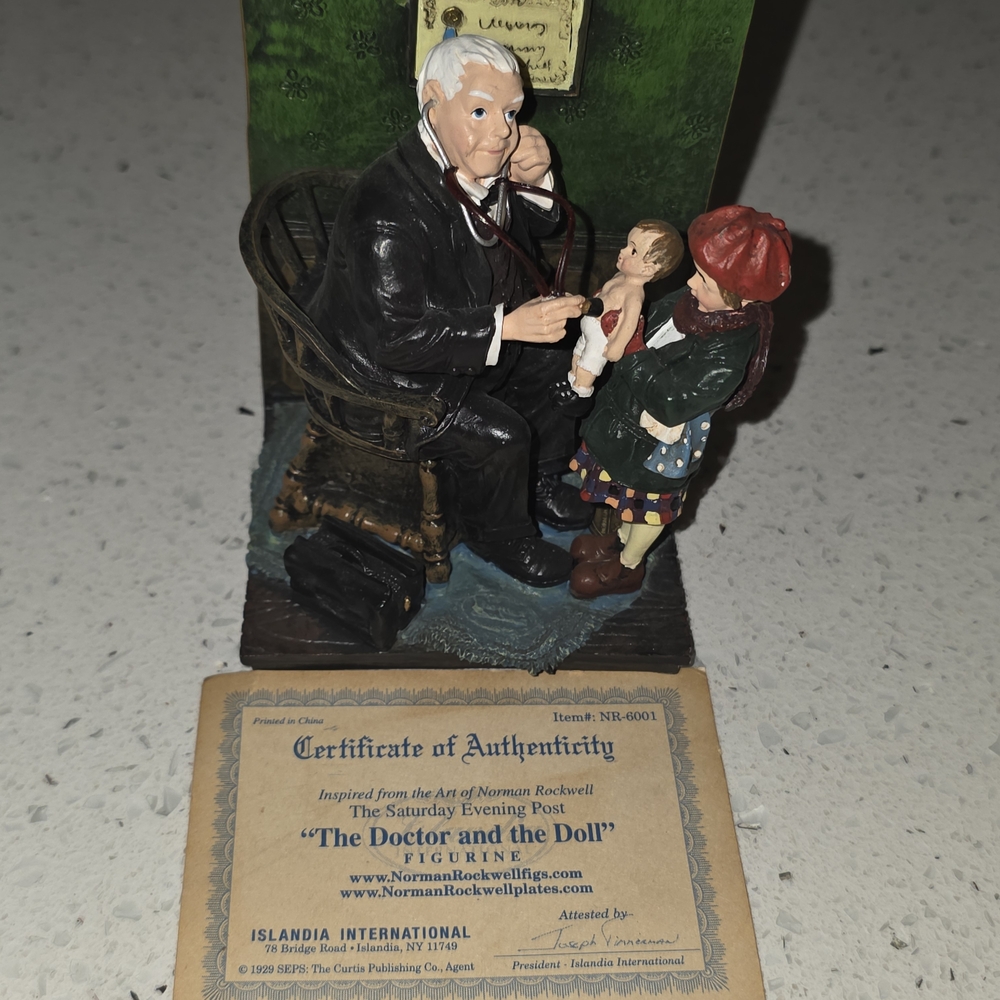 Norman Rockwell Doctor and Child Figurine in Black, Red, Green, Blue, Cream